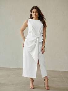 MOTF PREMIUM PLUS SIZE WOMEN SLEEVELESS STRUCTURED LONG DRESS - White - View 4