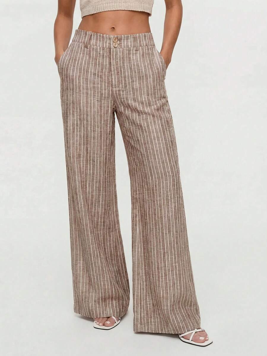 Avantive Women's Casual Vacation Daily Commute Color Block Striped Print Slant Pocket Loose Wide Leg Long Pants