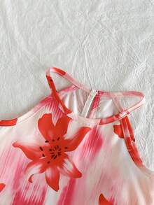 SHEIN Vintaside Kids 2件組女嬰幼兒/新生兒0-3歲春夏季多巴胺鮮豔花卉印花度假細肩帶上衣+短褲套裝，嬰兒春夏季套裝 - 彩色 - 查看 7