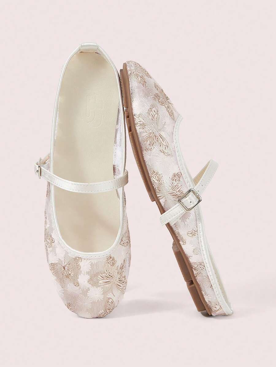 CUCCOO DOLLMOD Women's Shoes, Apricot, Round Toe Dew Heel Closed Toe Sandals, Flower Butterfly Embroidered Mesh Yarn, Sweet And Cute, Comfortable, Soft And Breathable - Butterfly - Apricot - View 1