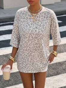 DrmWander Women's Leopard Print Round Neck Casual Loose T-Shirt,Summer Top - Multicolor - View 3