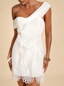 Travachic Casual Romantic Sexy Elegant Solid Color Lace Mini Dress For Women Party Bar Party After Party Dinner White Summer Wedding - White - View 2
