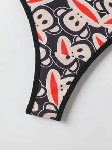 Paul Frank X SHEIN 女士舒适字母编织带猴子印花丁字裤，夏季 - 黑色 - 查看 11