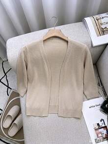 SHEIN Middle-Aged And Elderly Women's Casual Versatile Solid Color Cardigan - Apricot - View 1