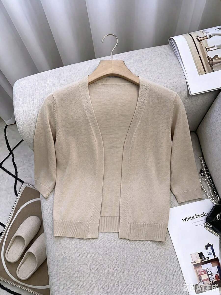 SHEIN Middle-Aged And Elderly Women's Casual Versatile Solid Color Cardigan - Apricot - View 1