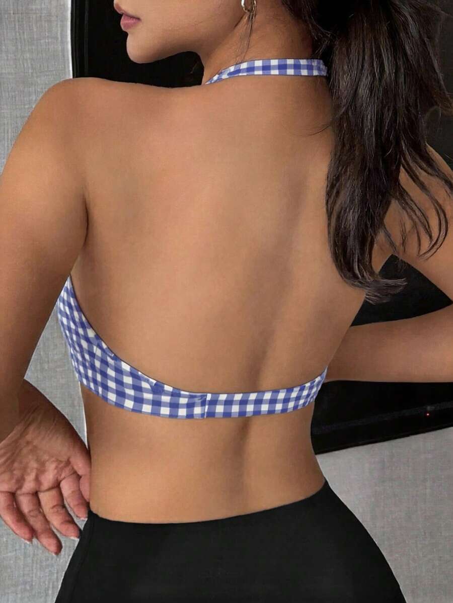 DAZY 女款素色前扭結競賽背式運動內衣 - 藍色 - 查看 1