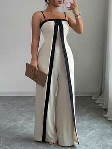 Elenzga Jumpsuit Kasual Wanita Ukuran Besar dengan Warna Kontras - Aprikot - View 3