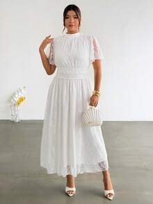 Firerie Vestido de encaje de talla grande elegante de unicolor, verano - Blanco - Ver 2