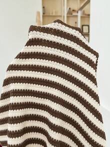SHEIN Maternity Striped Round Neck Short Sleeve Side Slit Dress - Brown - View 6