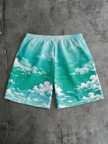 AXEPEAK Men's Architectural Print Short Sleeve Shirt And Shorts Set - Green - View 5