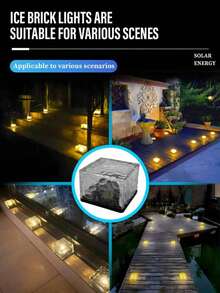 4/6 piezas Luces de ladrillo de hielo solar cuadradas, luces solares automáticas, luces nocturnas, decoración de paisaje, luces de camping, decoración de escaleras, luces de cubo de hielo, sensor automático, luz cálida, flores de cristal de hielo falso, adecuado para patio, césped, camino, escaleras, balcón, jardín, sendero del parque y talla grande escenarios - Lámpara pequeña de ladrillos de hielo - Ver 8