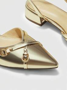 CUCCOO BIZCHIC Elegant Gold Pointed Buckle Strap Thick-Soled Flat-Soled Shoes, Suitable For Offices, Weddings, Parties, Spring And Summer Shoes - Gold. - View 6