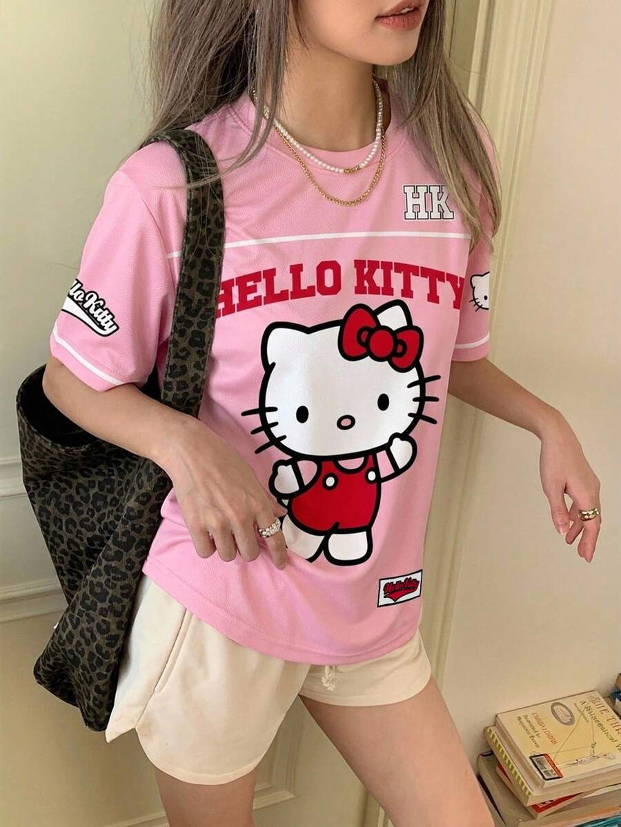 CovetEZ HELLO KITTY AND FRIENDS | SHEIN 女款字母卡通印花休閒百搭日常出遊短袖T恤 - 彩色 - 查看 1