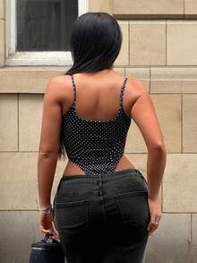 SHEIN SXY 夏季黑色圓領細肩帶緊身成人連身衣 - 黑與白 - 查看 3