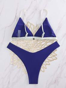 Swim Mod Women's Summer Beach Color Block Sexiest Bikini Two-Piece Swimsuit Set Navy Blue - Multicolor - View 3