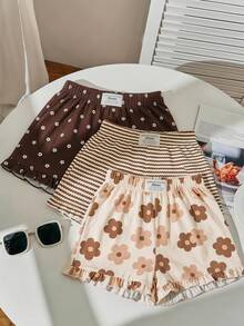 SHEIN 3件套女童针织纯色爱心刺绣休闲打底裤套装 - 彩色 - 查看 5