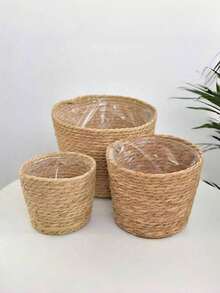 1/3PCS Holds Standard Pots Handwoven Breathable Boho Natural Beige Wicker Flower Pot Cover Seagrass Rope Planter Basket For Living Room Balcony Decor Home Decor - Multicolor - View 12