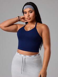 Rhythm Era Damen Große Größen einfarbiges nahtloses Racerback Sport-Tanktop - marineblau - Übersicht 4