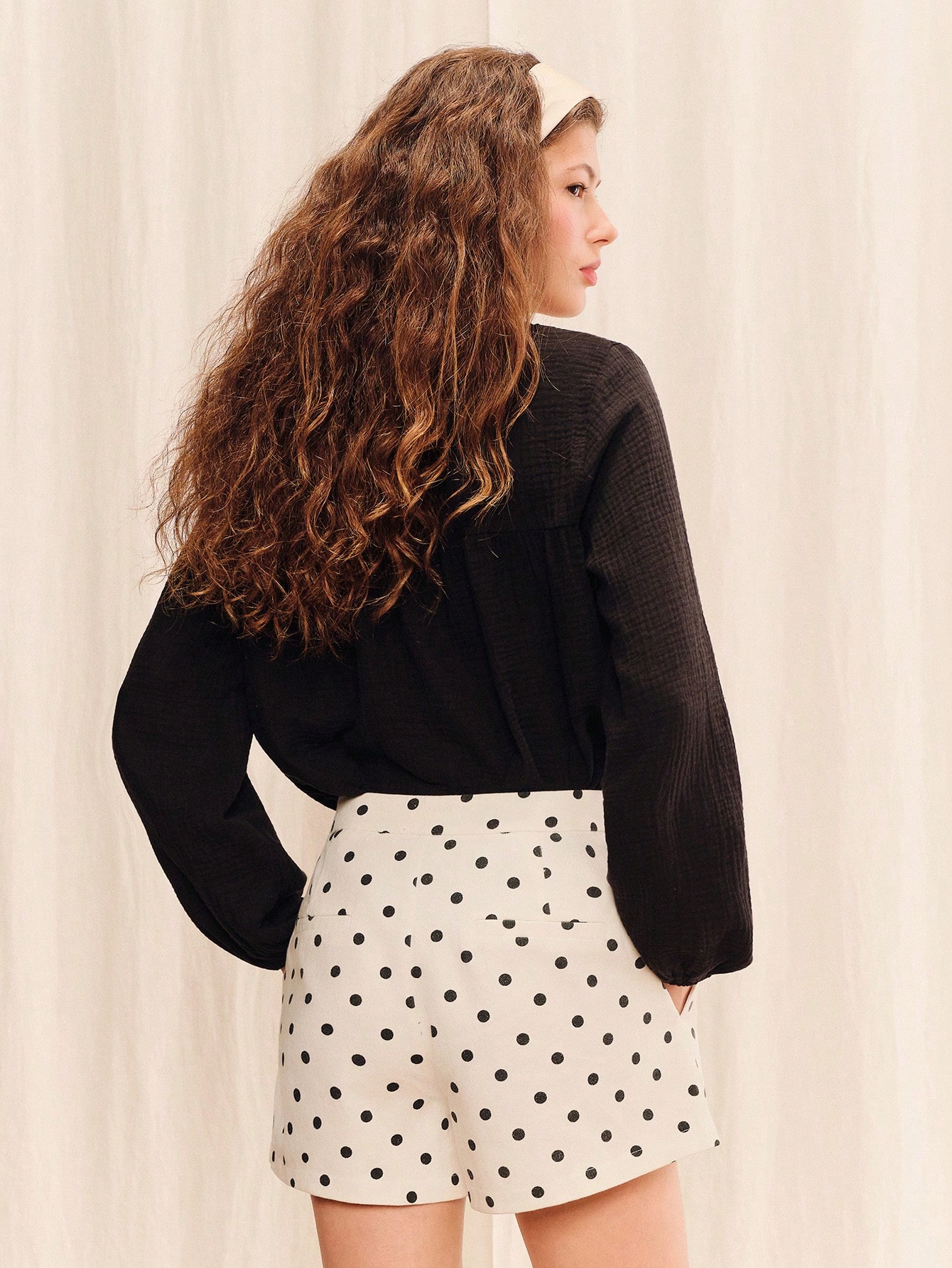 Black And White Polkadot Print High Waisted Cotton Short Summer Holiday Casual Vintage Chic