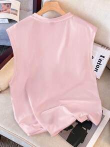 Manfinity Joysei Tank Top Kasual Pria Motif Bintang Laut dan Bunga, Kerah Bulat, untuk Liburan - Berwarna merah muda - View 3