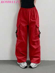 Tween Girls' Fashionable Utility Cargo Pants Pants Loose For Girls Red Cargo Pants Kids Clothes Girls Y2k - Red - View 5
