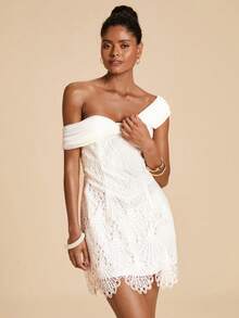Travachic Casual Romantic Sexy Elegant Solid Color Lace Mini Dress For Women Party Bar Party After Party Dinner White Summer Wedding - White - View 6