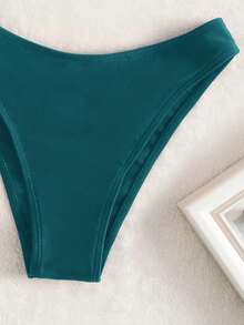 Swim Basics Bộ đồ bơi bikini nữ mùa hè đi biển màu trơn, áo cổ yếm buộc dây gợi cảm và quần tam giác - Màu xanh lá cây đậm - Xem 5