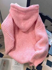 Resyla Women's Solid Color Long Sleeve Hoodie Sweater With Pockets And Drawstring, Autumn/Winter - Pink - View 3