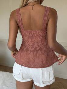 SHEIN EZwear 女士纯色简约休闲针织吊带衫 - 酒紅色 - 查看 3