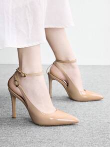 CUCCOO BIZCHIC 女士粉色尖头细高跟凉鞋，优雅可调节搭扣高跟鞋，适合办公室工作、婚礼派对等场合，舒适的高跟鞋四季皆宜 - 杏色. - 查看 5