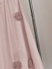 DreamSkyne Plus Size Chiffon Ruched Elegant 3D Floral V-Neck Cami A-Line Dress - Pink - View 4