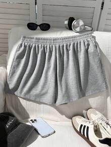 Comfortcana Plus Size Women's Casual Minimalist Sports Shorts, Light Gray, Suitable For Home, Outdoor, And Workout - Grey - View 9