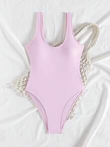 Swim SXY 2025年女士纯色时尚露背连体泳衣 - 淺粉色 - 查看 6