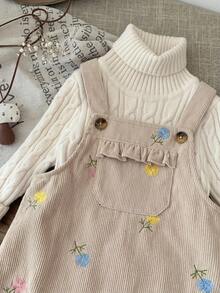 SHEIN LMoss Kids 女嬰編織花卉圖案吊帶洋裝 - 粉色 - 查看 5