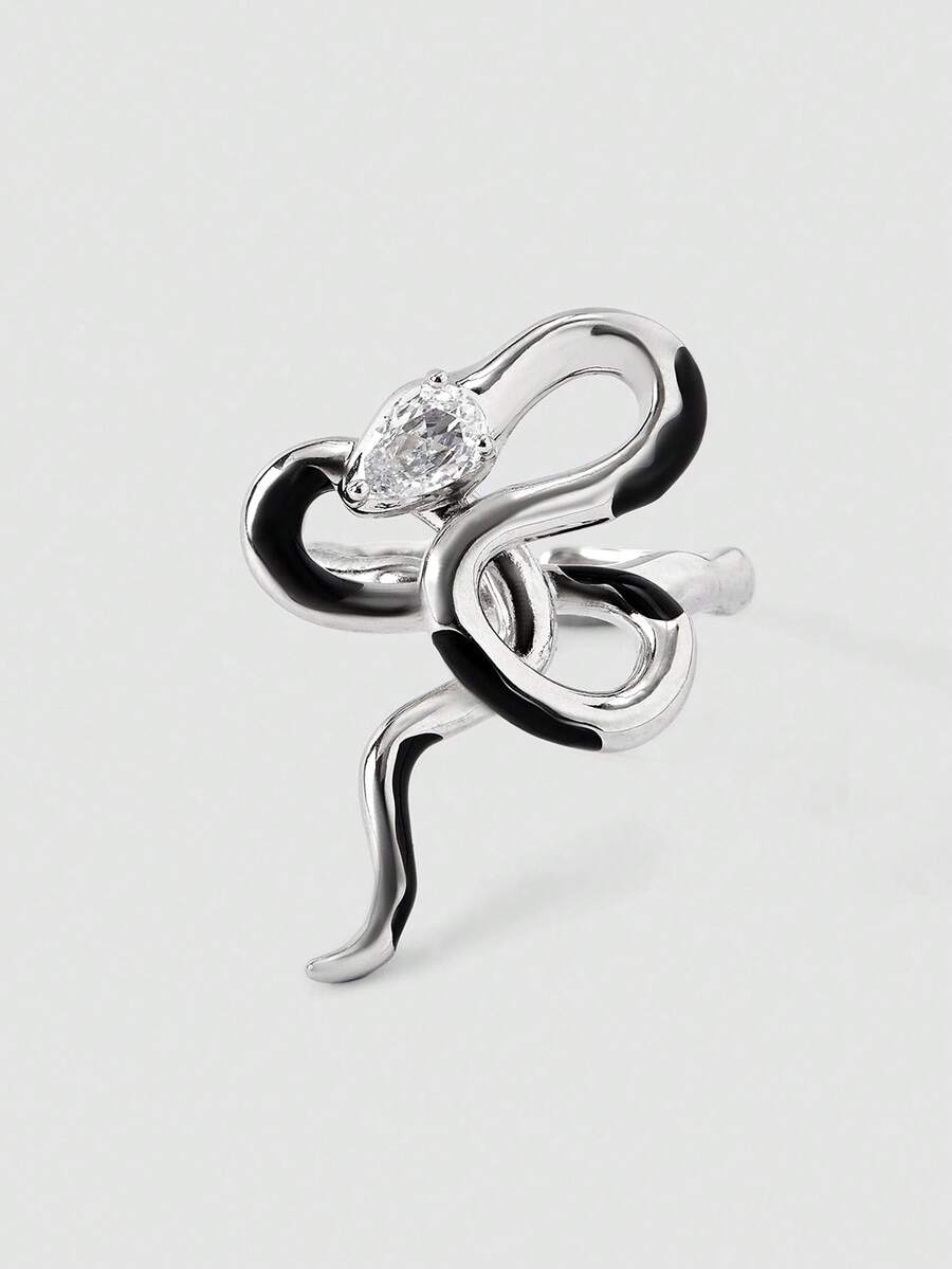 MortiRose European And American Cross-Border Exaggerated Snake-Shaped Creative Personalized Minimalist Style Ring, Goth/Gothic/Punk/Grunge/Dark Gothic, Streetwear, Summer/Festival/Prom/Party, Vintage - Silver - View 1