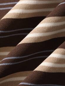 DAZY Men's Polo Collar Striped Short Sleeve T-Shirt, Multi-Color, Summer Graphic Tee - Brown - View 6