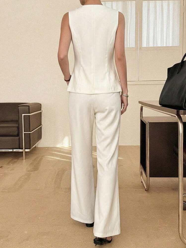 2pcs/Set Women's Casual Sleeveless Round Neck Top And Pants, Spring/Summer Lounge Sets For Women