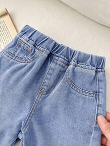 LMoss Kids Baby Girl Blue Denim Loose Long Pants With 3D Large Bow On Back Waist - Medium Wash - View 6