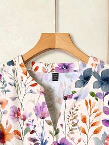 EMERY ROSE Bộ 2 món áo sơ mi và quần họa tiết hoa phong cách thường ngày cho nữ size lớn - Nhiều màu - Xem 5