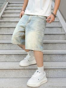 Manfinity EMRG Men's Loose Fit Pockets Relaxed Fit Denim Shorts, Holiday - Light Wash - View 6