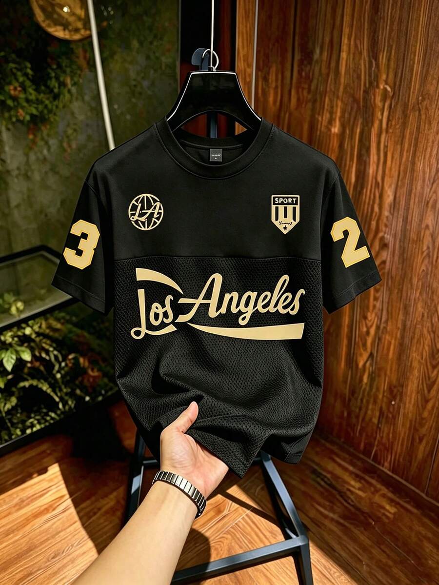 Manfinity Hypemode Áo thun nam thể thao in chữ tay ngắn cổ tròn phong cách athletic - màu đen - Xem 1