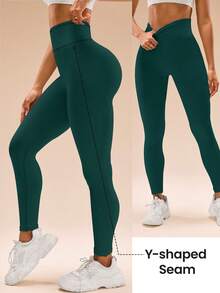 Easithlete Easithlete Women's Minimalist Stretchy Solid Color High-Waist Seamless Quick-Dry Sports Leggings - Olive Green - View 6