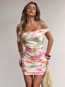 Glamine Đầm mini ôm sát nhún eo thắt nơ hở vai hở lưng vải lưới in hoa mùa hè, trang phục mùa hè nữ, trang phục đi chơi, đầm lễ hội, đầm tiệc thanh lịch, đầm đi biển mùa hè, đầm sinh nhật, đầm thanh lịch nữ, đầm đi chơi, đầm công sở nữ, đầm hoa, đầm in họa tiết - Nhiều màu - Xem 3