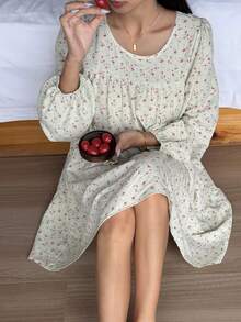 DAZY Süßes Ditsy Blumenmuster locker sitzendes Damen Nachthemd, Frühling/Sommer Pyjama - Grün - Übersicht 8