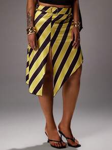 Rustia Plus Size Autumn Yellow Slit Belted Skirt Party Night Concert Sexy - Multicolor - View 3
