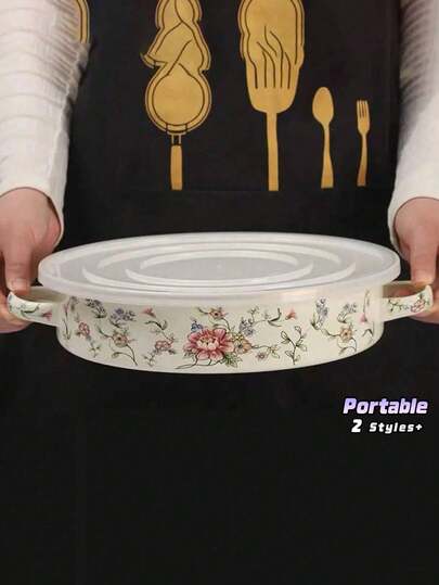 1pc Versatile Thick Enameled Cast Iron Roasting Pan With Dual Handles And Plastic Lid - Perfect For Outdoor Gatherings, Stews, Soups, Food Display - Compatible With Gas And Induction Stoves - Enameled Baking Dish, Casserole, Stew Pot, Dumpling Plate, Serving Tray, Lobster Plate, Barbecue Plate - Catering And Kitchen Supplies