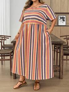 SHEIN CURVE+ 大尺碼女款條紋休閒派對旅行洋裝、女款夏季洋裝、女款休閒度假洋裝、女款度假穿搭、女款海灘度假穿搭、大尺碼波希米亞洋裝、度假洋裝、曲線度假洋裝、大尺碼海灘洋裝、大尺碼度假洋裝、休閒洋裝、孕婦洋裝、大尺碼夏季洋裝、大尺碼休閒洋裝、大尺碼夏季洋裝、休閒條紋洋裝、條紋中長洋裝、大尺碼度假洋裝、女款海灘洋裝、女款休閒洋裝 - 彩色 - 查看 6