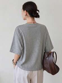 Dazy-Less Women's Pastal Loose Fit All-Match Casual Sexy T-Shirt, Suitable For Spring And Summer Golf - Grey - View 2