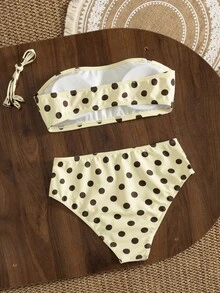 Swim Lushoire 女士夏季度假沙滩黄色波点印花可拆卸吊带高腰比基尼套装 - 彩色 - 查看 4