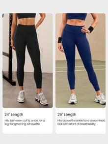 GLOWMODE 26" Powersculpt™ Prepare For Lift-Off Sweat-Wicking Quick-Dry Invisible Lifting Contouring Side Pockets Compression Leggings High Impact Training Workout Gym Running Active Wear - Dark Blue - View 3